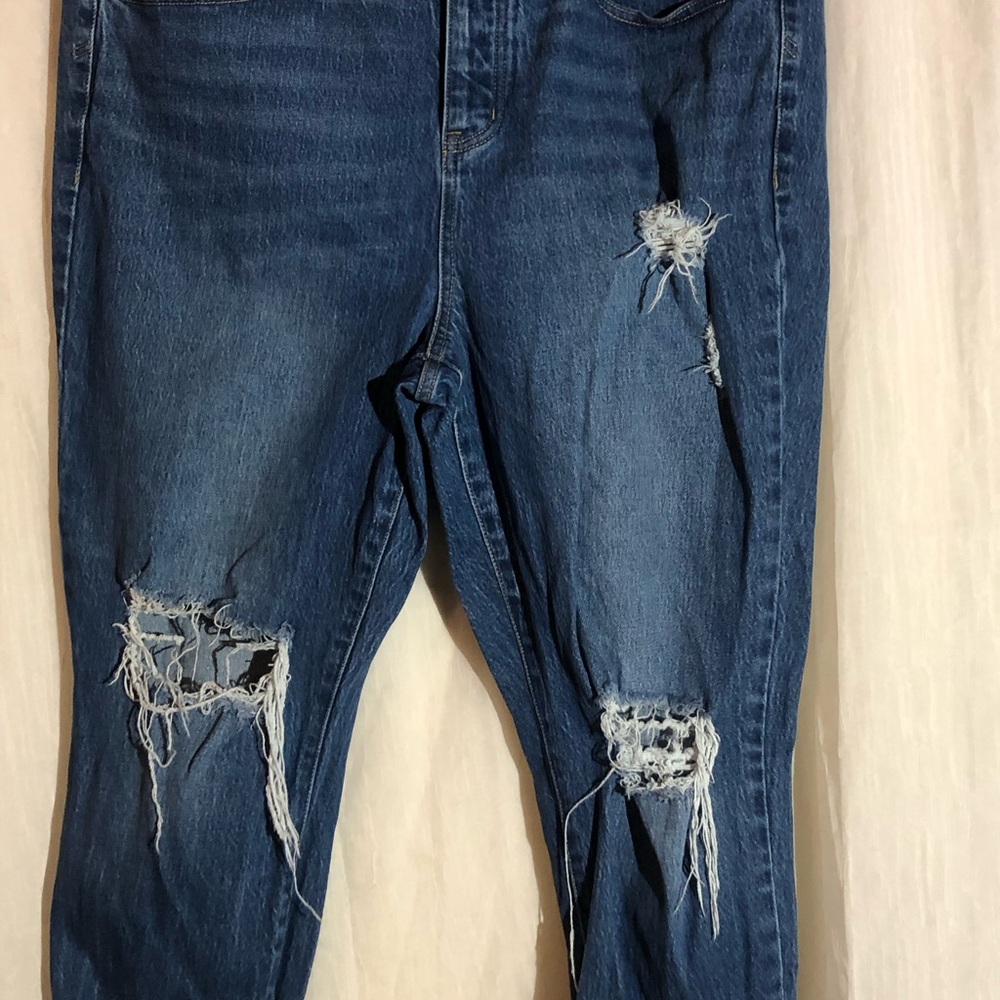 Torrid Blue Skinny Jeans with Distressing and Fraying